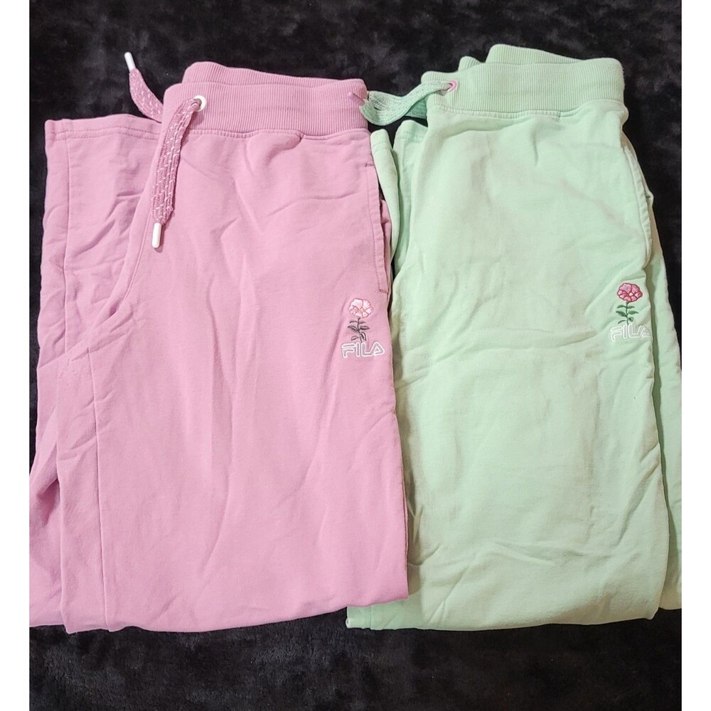 Lot Of 2 FILA Size Large Girls 14/16 Kids Sweatpants Pink And Green